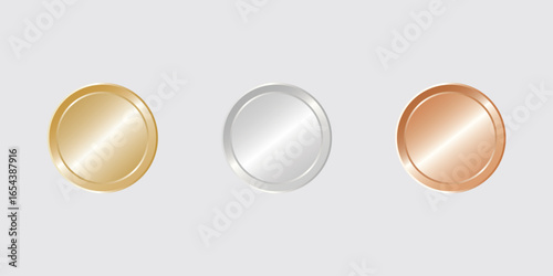 3D Render Metallic Circular Shapes – Gold, Silver, Bronze Abstract Geometric Illustration