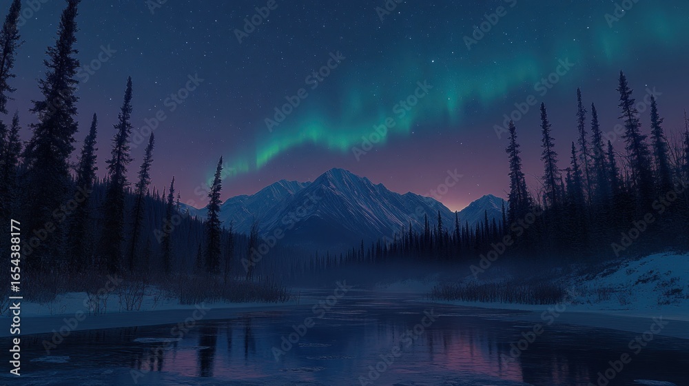 Fototapeta premium Winter wonderland aurora borealis