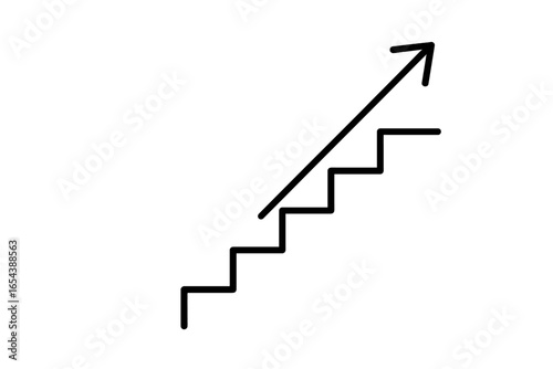 Minimalist upward staircase with ascending arrow symbolizing progress, growth, success, achievement, step-by-step improvement, career advancement, business elevation, motivation, vector illustration.