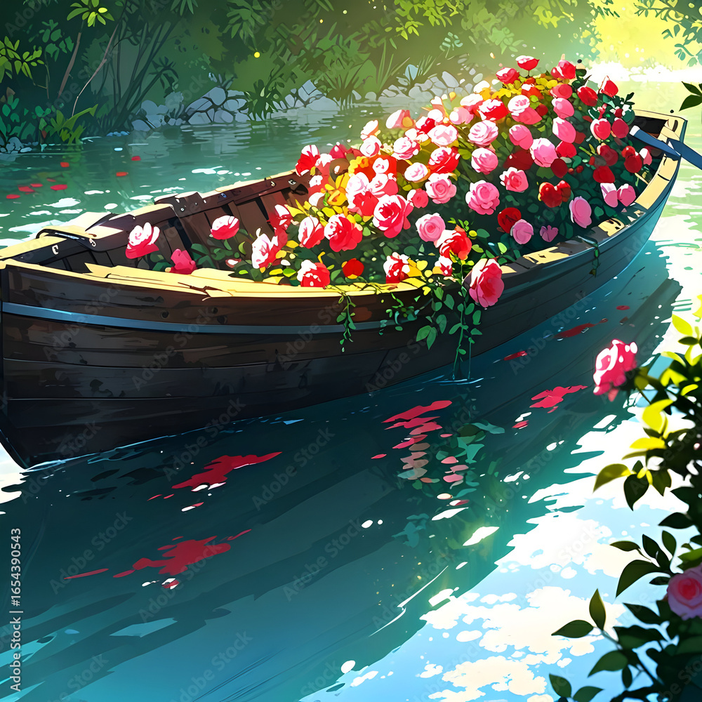 Fototapeta premium red boat on the lake