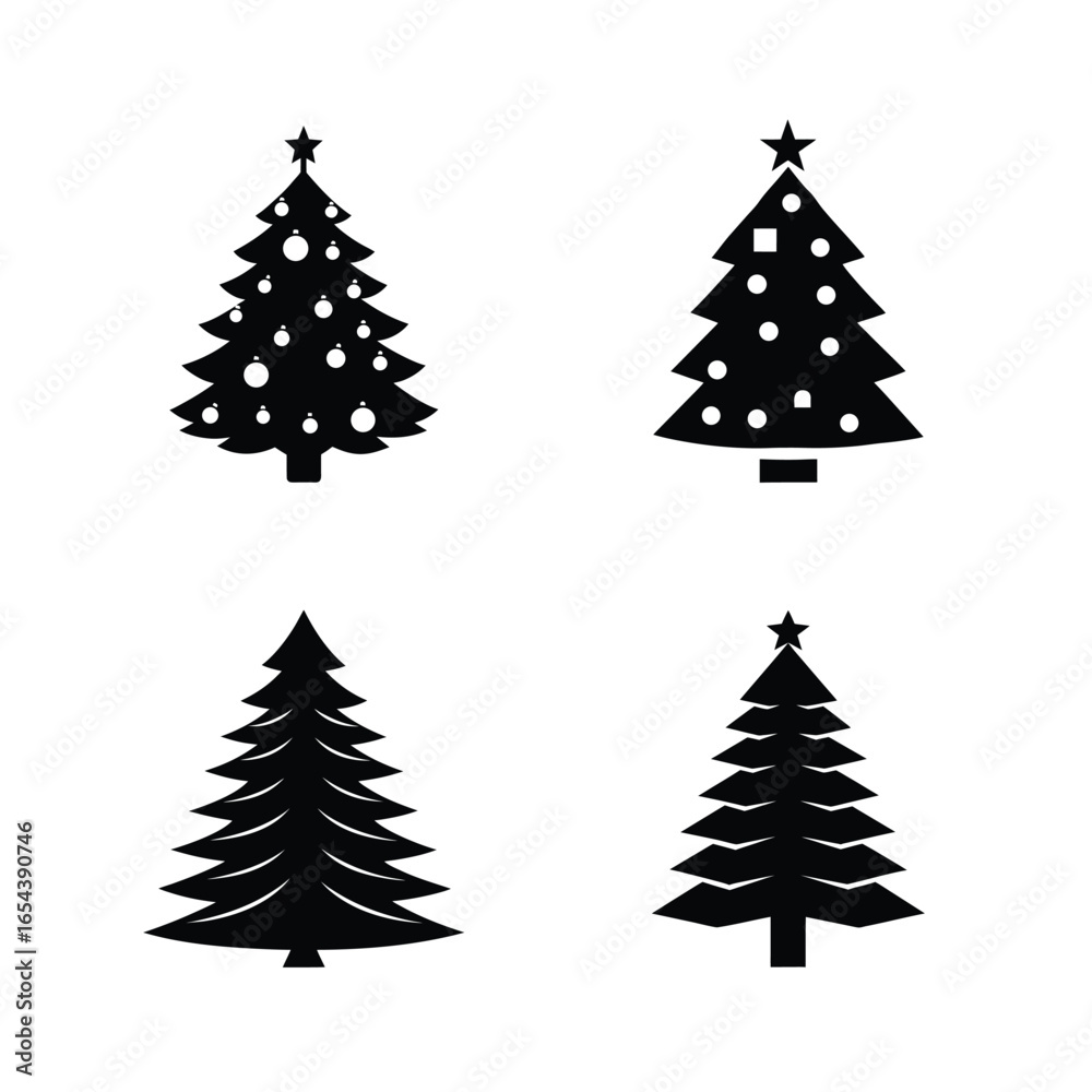Obraz premium Christmas Tree Silhouette Vector Set