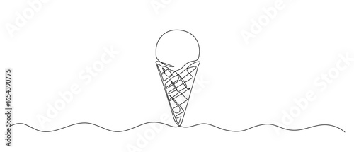 Ice cream, gelato one line hand drawn vector sketch, continuous outline illustration