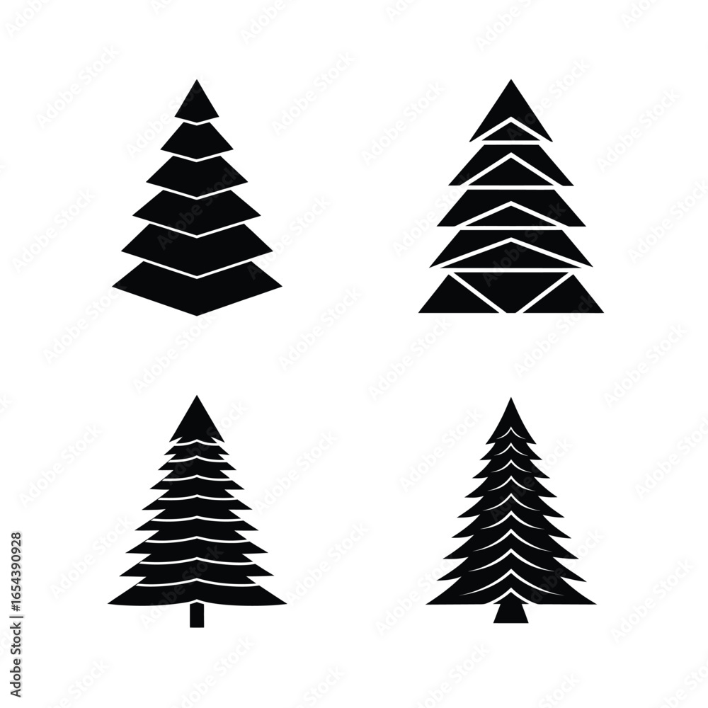 Obraz premium Christmas Tree Silhouette Vector Set
