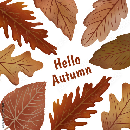 Hello Autumn Typography with Fall Leaves Frame Illustration
