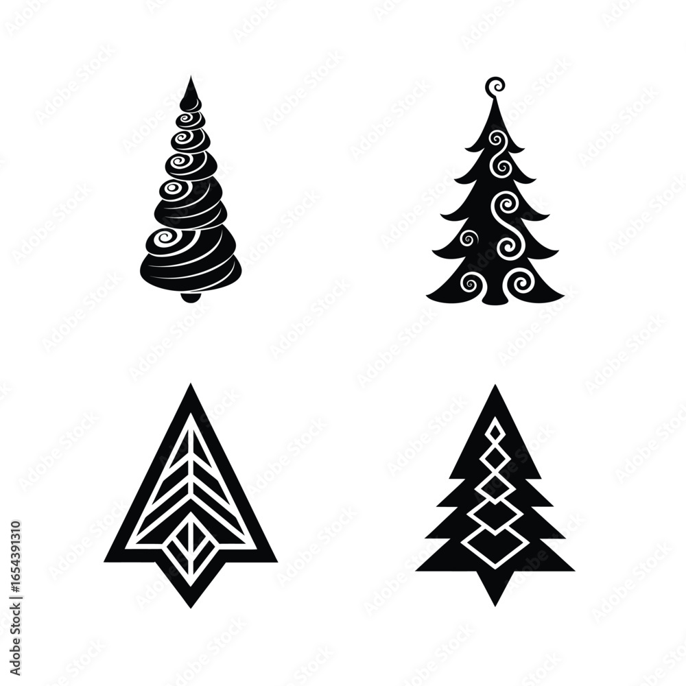 Obraz premium Christmas Tree Silhouette Vector Set