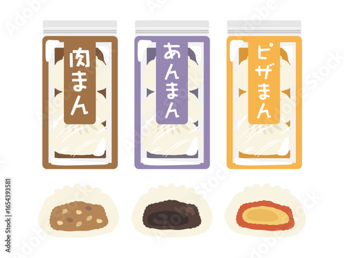 肉まん　あんまん　ピザまん　イラストセット