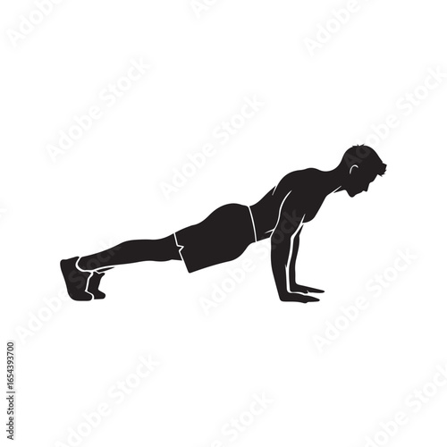 A fit man push-up for health & fitness black silhouette vector icon-muscular man
