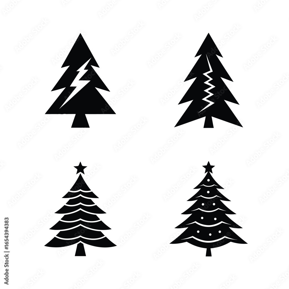 Obraz premium Christmas Tree Silhouette Vector Set