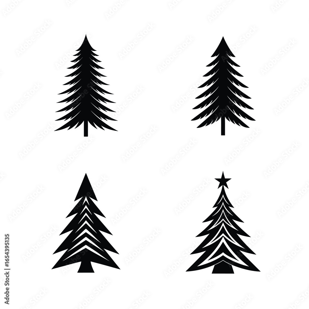 Obraz premium Christmas Tree Silhouette Vector Set