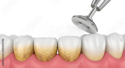 Dental cleaning process showing abrasive polishing paste being applied to stained teeth tooth hygiene.