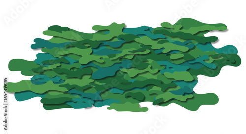 A green cloud shape with overlapping layers and shadows isolated on a white background