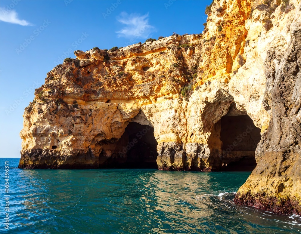 Fototapeta premium Coastal caves with bright yellow rocks