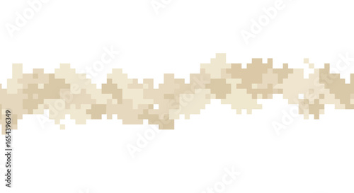 A pixelated horizontal band of earthy tan and beige hues spans the image on a white background