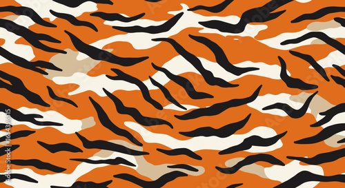 A vibrant tigerstripe camouflage pattern with orange beige white and black
