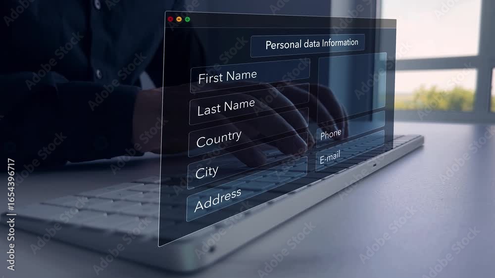 Personal data information management.Digital online employee form. Human resource concept.Businessman filling out a form with personal data online