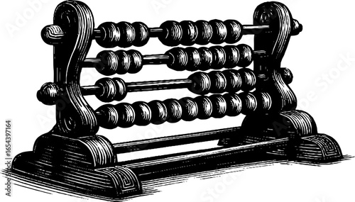 Vintage hand drawn engraving illustration of wooden bead abacus for retro design