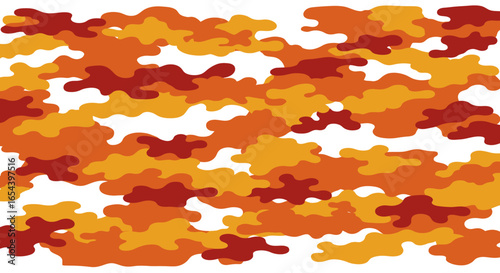 An orange and brown camouflage pattern on a white background