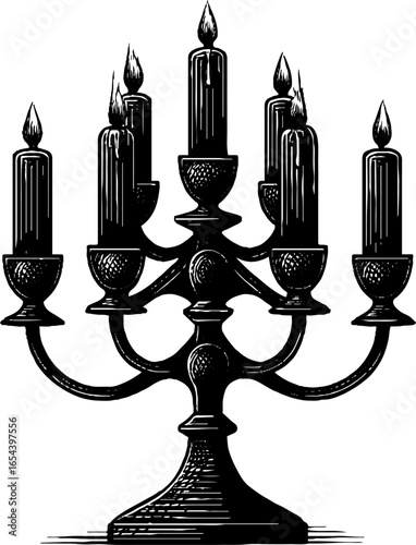 Vintage engraved illustration of antique candelabra silhouette for retro design