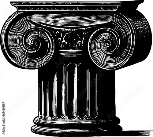 Elegant baroque column capital engraving for vintage architectural design