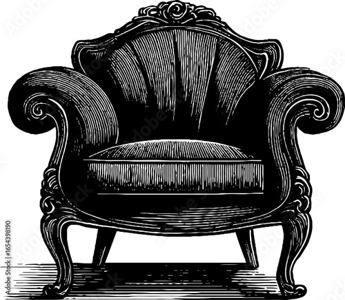 Vintage baroque armchair engraving - retro design for art decor and historical furniture appreciation