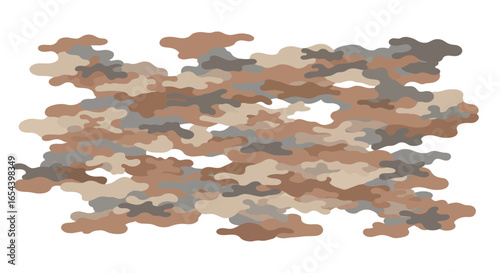 Camouflage pattern overlapping brown tan and gray irregular shapes on white