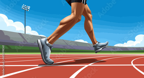 Illustration of Athlete's Legs in Motion on a Running Track, Sports Concept