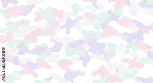 Camouflage pattern with soft purple pink light green and white blobs