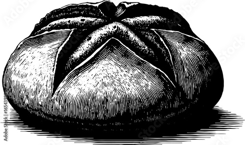 Vintage engraved illustration of crusty bread roll for bakery design and culinary art
