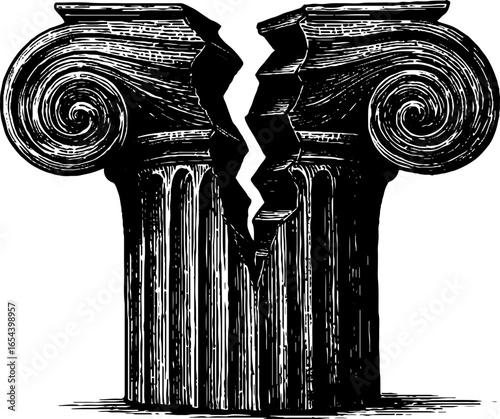 Vintage engraving of broken column capital for architectural design and historical study