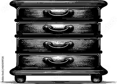 Vintage chest of drawers engraving - retro furniture design for interior decor
