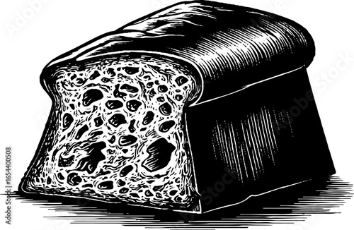 Engraved cornbread slice sketch for retro culinary design