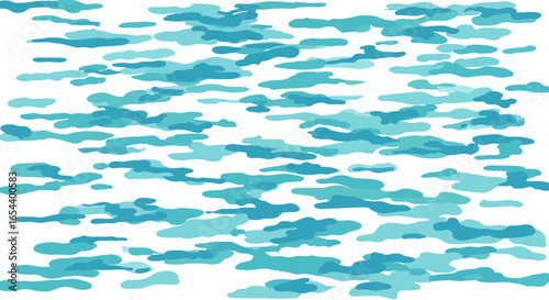 Irregular teal  lightblue blobs are scattered across a white background resembling abstract water reflections
