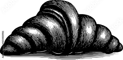 Vintage engraved croissant silhouette for retro culinary design