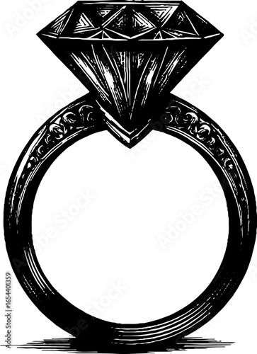 Vintage engraved illustration of a diamond ring for jewelry design and crafts