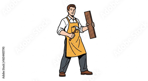Carpenter vector illustration working with wood in workshop