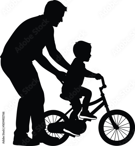 A father teaching his child to ride a bike, symbolizing love, support, and joy of learning