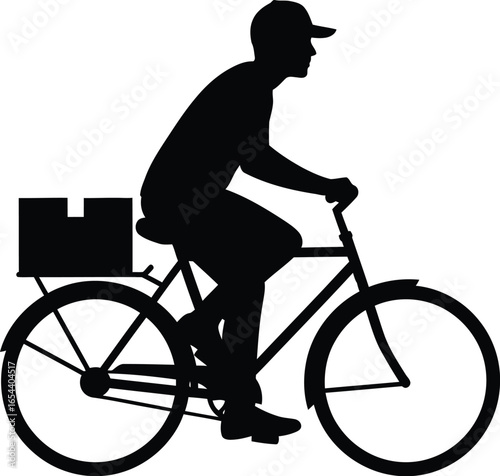 Silhouette of a delivery man a bicycle with a box, delivering packages in city with speed and efficiency