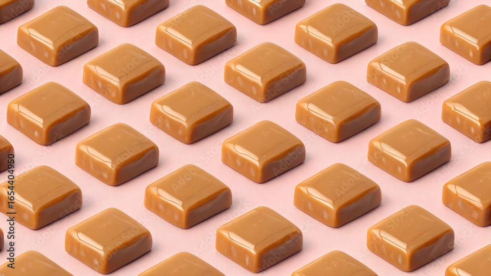 Fototapeta premium Caramel Candy Cubes Sweet Treats on Pink Surface