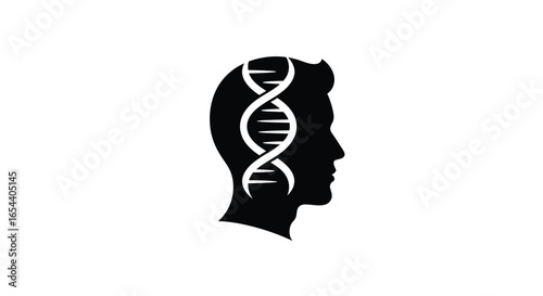 Silhouette of Human Head with DNA Strand