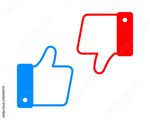 Vector isolated Like and Dislike icon set in blue and red color