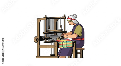 Traditional handloom weaving illustration, artisan textile craft