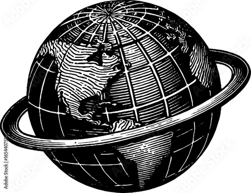 Vintage engraved globe illustration featuring latitude and longitude lines