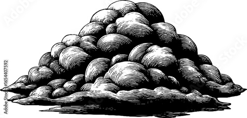 Vintage engraved illustration of layered stratus clouds for retro design projects