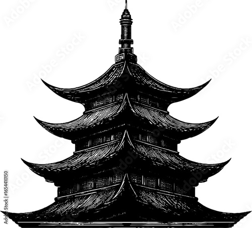 Ornate oriental pagoda roof engraved design for artistic decor