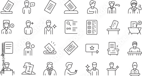 Set of voting and election line icons for political democracy concepts