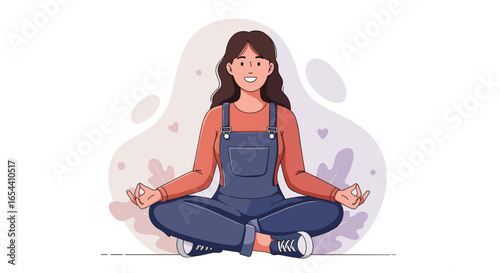 Illustration of a woman meditating in a lotus position pose