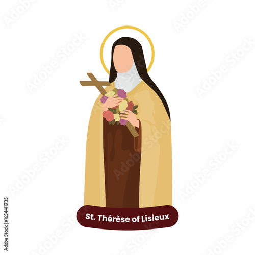 Saint Thérèse of Lisieux vector illustration. Feast October 1st. Catholic Saint.