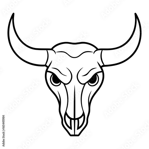 Black and white icon of a bull skull with horns isolated on white background. Vector illustration.