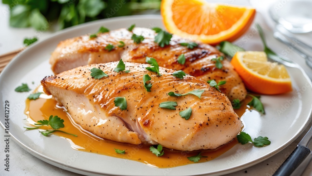 Fresh chicken breast featuring ample blank area Fresh chicken breast featuring ample blank area