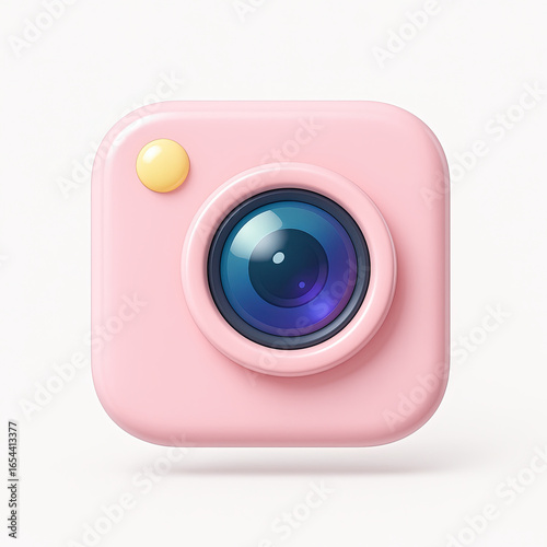 3D pink camera app icon with lens